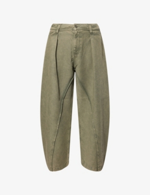 Jw Anderson Mens Olive Twisted Seam Barrel-leg Cotton Trousers In Green