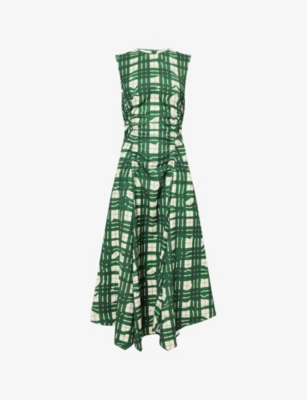 Stine Goya Womens Checkered Wave Checked Gathered Stretch-woven Midi Dress In Green