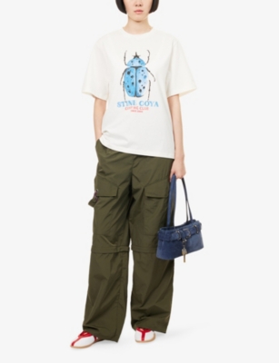 Stine Goya Womens  Camping Club Logo-print Round-neck Cotton-jersey T-shirt In White