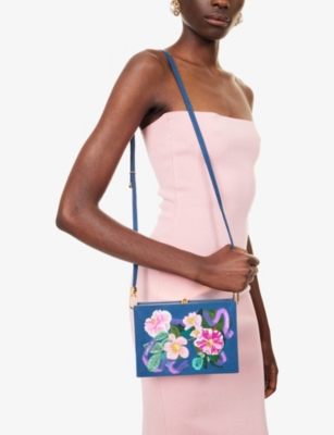 Olympia Le-tan Womens Indigo Latim Camelias Cotton-blend Clutch Bag