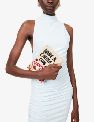 Olympia Le-tan Womens Champagne Wine And Cheese Club Cotton-blend Clutch Bag In Gold