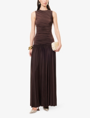 Siedres Womens Dark Brown Alina Ruched Jersey Maxi Dress In Brown
