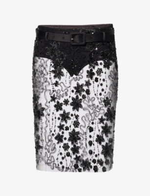 Siedres Womens Black Estelle Floral-embellished Sheer Midi Skirt In Black