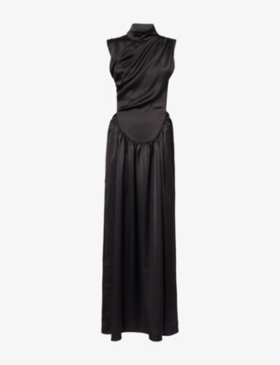 Siedres Womens Black Margot Open-back Satin Maxi Dress In Black