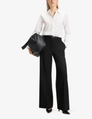 HUGO: Mid-Rise Wide-Leg Stretch-Woven Trousers