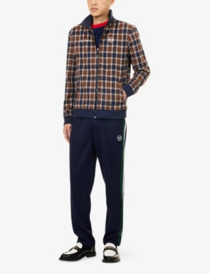 Sergio Tacchini Mens Maritime Blue Coppola Plaid-pattern Fleece Track Jacket In Brown