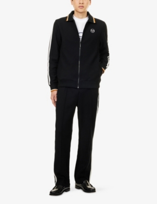 Sergio Tacchini Mens Black Giorno Stripe-trim Cotton-blend Track Jacket In Black
