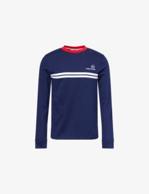 Sergio Tacchini Mens Maritime Blue Multi New Supermac Lon-sleeve Cotton T-shirt In Blue
