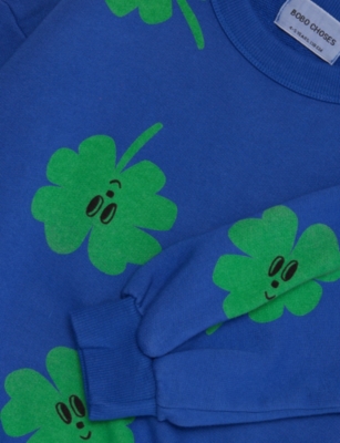 Bobo Choses Lue Lucky Clover-print Long-sleeve Cotton-jersey Sweatshirt 2 In Blue