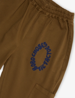 Bobo Choses Khaki Tic Tac Toe Text-print Cotton-blend Cargo Trousers 2-9 In Brown