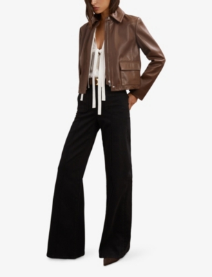 REISS: Drew Classic-Collar Leather Jacket