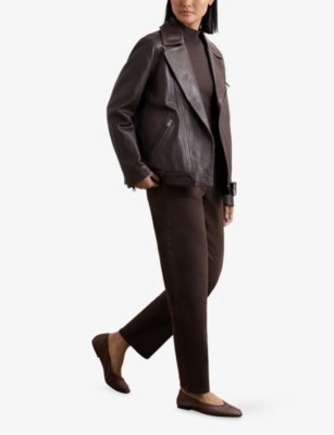 REISS: Clint Notched-Lapel Leather Biker Jacket