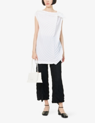 Issey Miyake Womens White Paper Bag Pleats Knitted Midi Dress In White