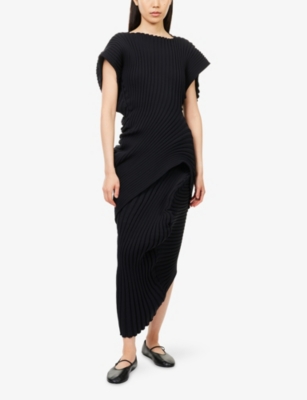 Issey Miyake Womens Black Knit As It Is Asymmetric Knitted Midi Skirt In Black