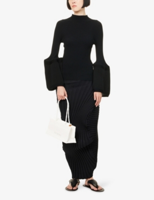 Issey Miyake Womens Black Thin And Thick Long-sleeves Knitted Top In Black