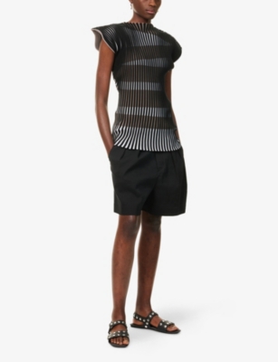 Issey Miyake Womens Blackhued Stripe Plating Knitted Top In Black