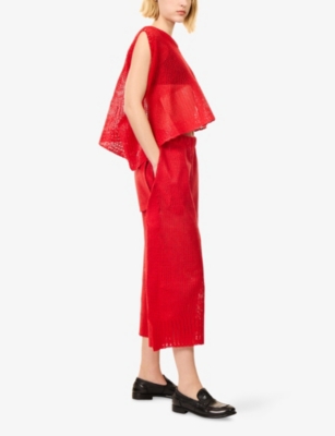 Issey Miyake Womens Red Relaxed Open-knit Wool-blend Top In Red