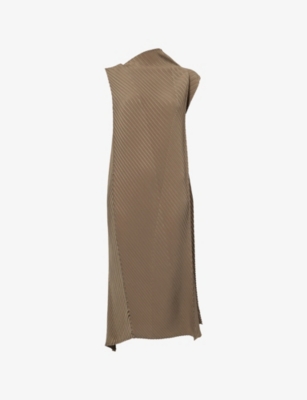ISSEY MIYAKE: Soft Fold Pleats Knitted Knee-Length Dress