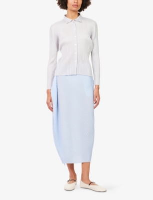 Issey Miyake Womens Light Blue Soft Fold Pleats Asymmetric Knitted Midi Skirt In Blue