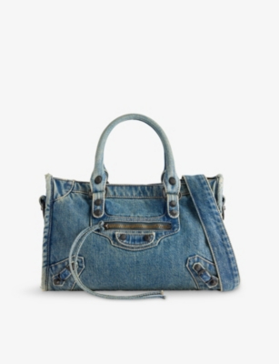 BALENCIAGA: Le City Small Denim Top-Handle Bag