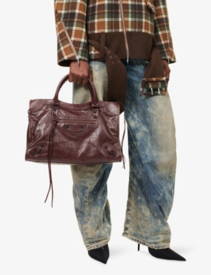 Balenciaga Womens Dark Burgundy Le City Medium Leather Top-handle Bag In Burgundy