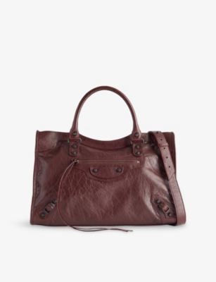 Balenciaga Womens Dark Burgundy Le City Medium Leather Top-handle Bag In Burgundy