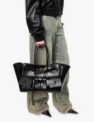 BALENCIAGA: Bell Air Medium Crocodile-Embossed Leather Tote Bag