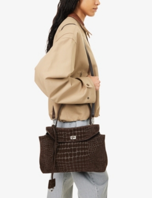 Balenciaga Womens Brown Rodeo Medium Croc Suede Top-handle Bag In Brown