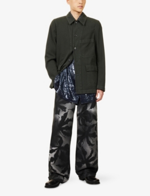 Dries Van Noten Mens Dark Grey Braxton Flap-pocket Cotton Jacket In Green