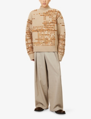 Dries Van Noten Mens Beige Mauritius Macao Patterned Wool-blend Jumper In Brown