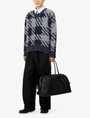 Dries Van Noten Mens Navy Macao Patterned Wool-alpaca Blend Jumper In Blue