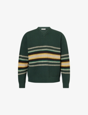 Craig Green Mens Green Multi Striped V-neck Cotton-blend Knit Jumper In Green