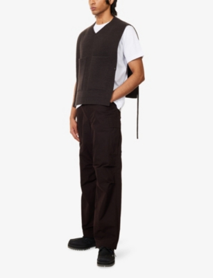 Craig Green Mens Dark Brown V-neck Contrast-trim Knitted Vest In Brown