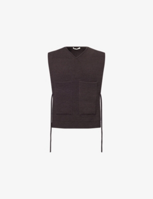 Craig Green Mens Dark Brown V-neck Contrast-trim Knitted Vest