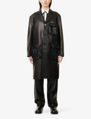 SIMONE ROCHA: Patch-Pocket Longline Leather Car Coat