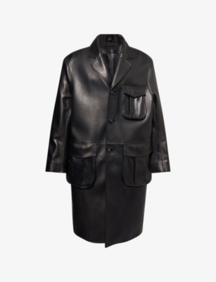 SIMONE ROCHA: Patch-Pocket Longline Leather Car Coat