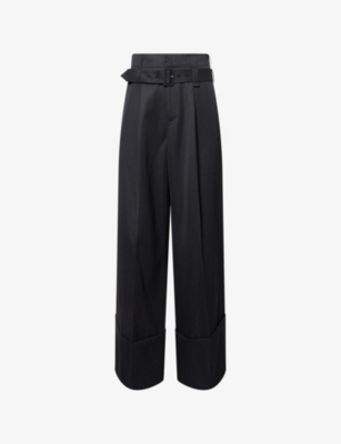 Simone Rocha Mens Charcoal Belted Wide-leg Wool-blend Trousers In Gray