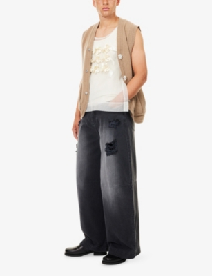 Simone Rocha Distressed Wide-leg Jeans In Black