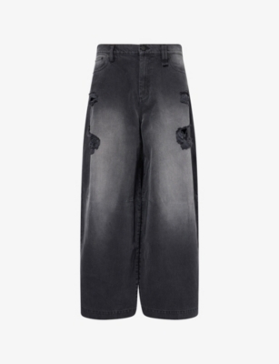 Simone Rocha Distressed Wide-leg Jeans In Black