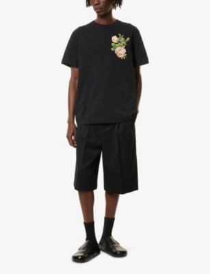 Simone Rocha Mens Black Rose Banquet Cotton-jersey T-shirt In Black