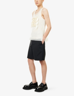 Simone Rocha Mens Ivory/ivory Ribbon Daisy Layered Silk And Ribbed Cotton Vest In White