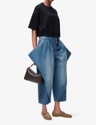 Loewe Womens Black Round-neck Cropped Cotton-blend T-shirt Xs In Black
