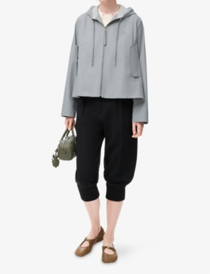 Shop Loewe Womens  Anagram-embroidery Hooded Trapeze Cotton-blend Jacket