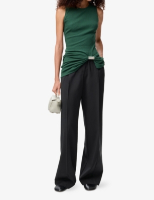 Loewe Womens Black Logo-waistband Wide-leg Silk Pyjama-style Trousers Xs