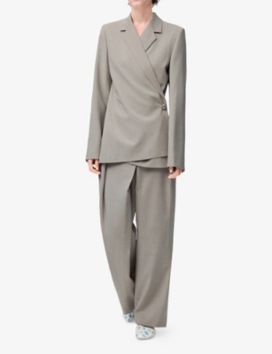 Loewe Womens Light Beige Melange Tailored Wrap-over Wool Blazer In Neutral