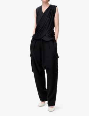 Loewe Womens Black Drop-crotch Woven Trousers In Black