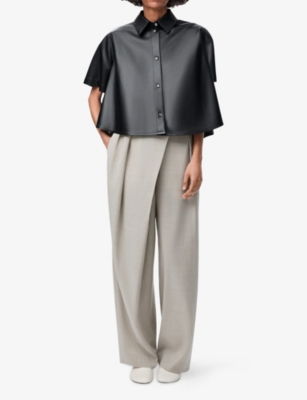 Loewe Womens Light Beige Melange Wrap-pleat Tailored Wool Trousers