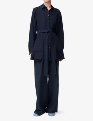 Loewe Womens Navy Blue Anagram-embroidery Relaxed Silk Trousers Xs In Blue