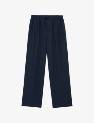 Loewe Womens Navy Blue Anagram-embroidery Relaxed Silk Trousers Xs In Blue