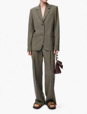 Loewe Womens Khaki Green Split-back Single-breasted Wool Blazer In Green